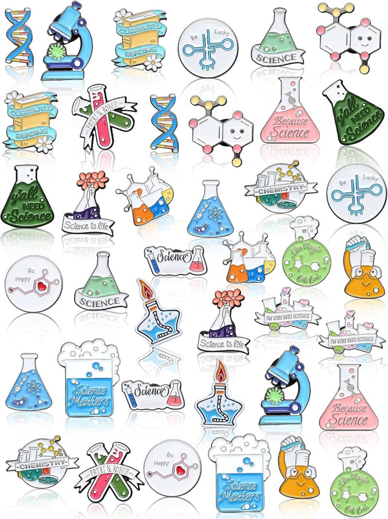 Ecation 40 Pcs Science Enamel Pins for Badge Science Brooch Bulk Cute Kawaii Cartoon Scientist Pin Lapel Laboratory Chemistry Pin Back to School for Teacher Lab Week Gifts Backpacks Kids Adults Caps Bags - Image 1
